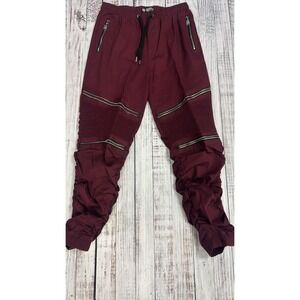 Encryptd Supply Corp Mens Stacked Moto Joggers Burgundy Maroon Zipper Pants XL